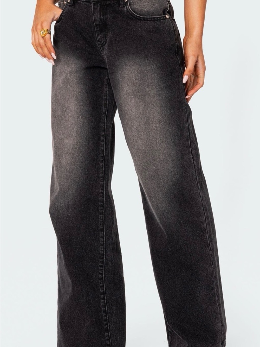 Edikted Petite Wide Leg Washed Black Jeans